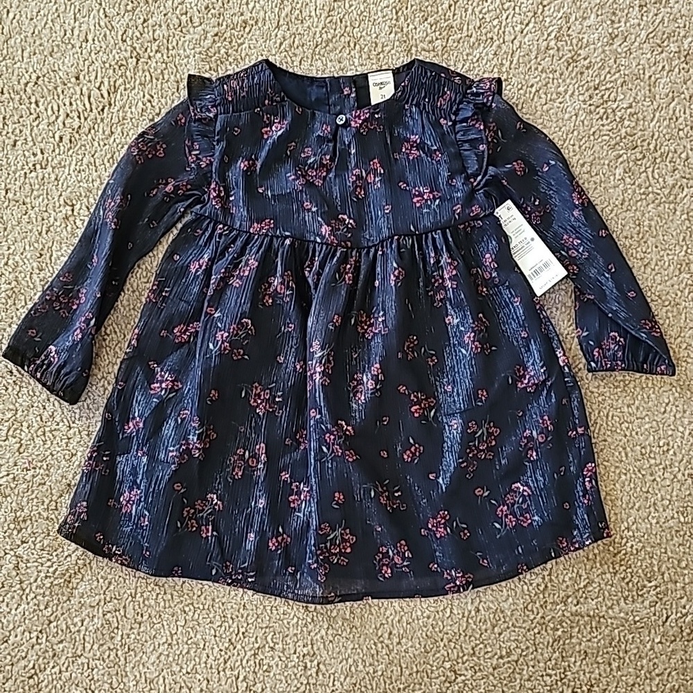 OshKosh B'gosh Toddler Girls Dress Navy Blue Floral Long Sleeve Size 2T